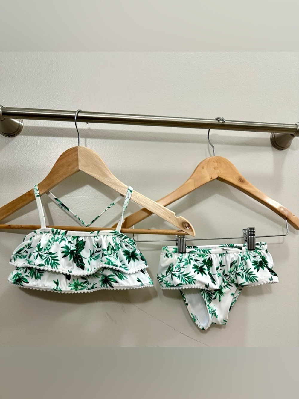 Janie and Jack Parrot Palm Ruffle Bikini Set Green and White Size 2T